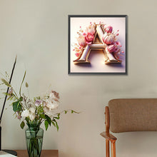 Load image into Gallery viewer, Diamond Painting - Full Round - pink flower letter A (30*30CM)
