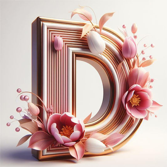 Diamond Painting - Full Round - pink flower letter D (30*30CM)