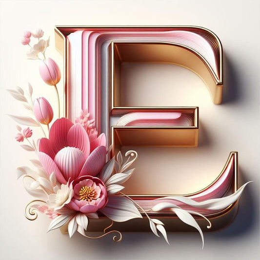 Diamond Painting - Full Round - Pink flower letter E (30*30CM)