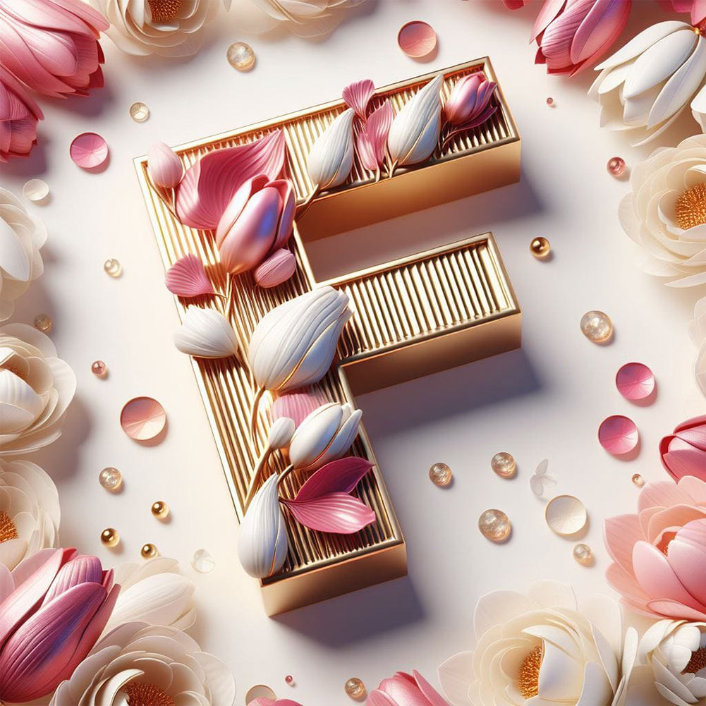 Diamond Painting - Full Round - Pink flower letter F (30*30CM)