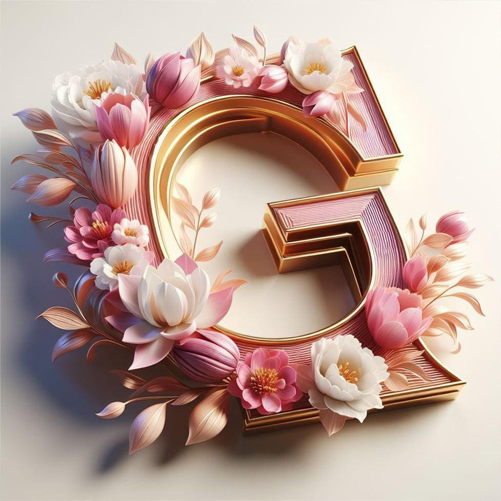 Diamond Painting - Full Round - pink flower letter G (30*30CM)