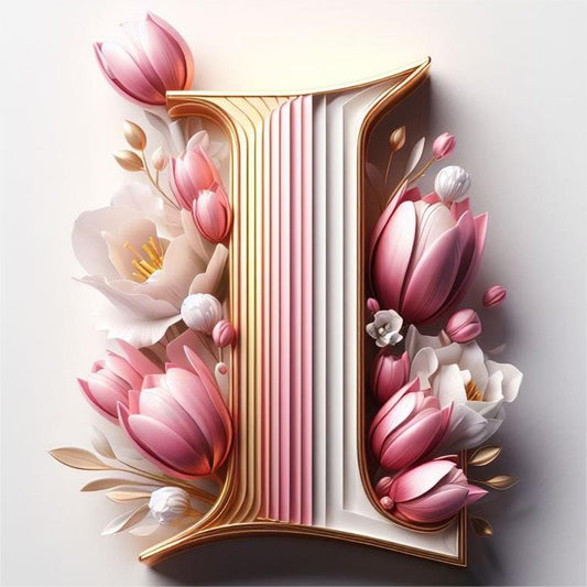 Diamond Painting - Full Round - Pink flower letter I (30*30CM)