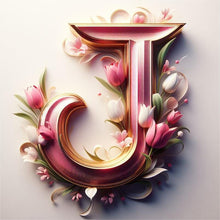 Load image into Gallery viewer, Diamond Painting - Full Round - Pink flower letter J (30*30CM)
