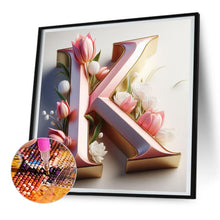 Load image into Gallery viewer, Diamond Painting - Full Round - pink flower letter K (30*30CM)
