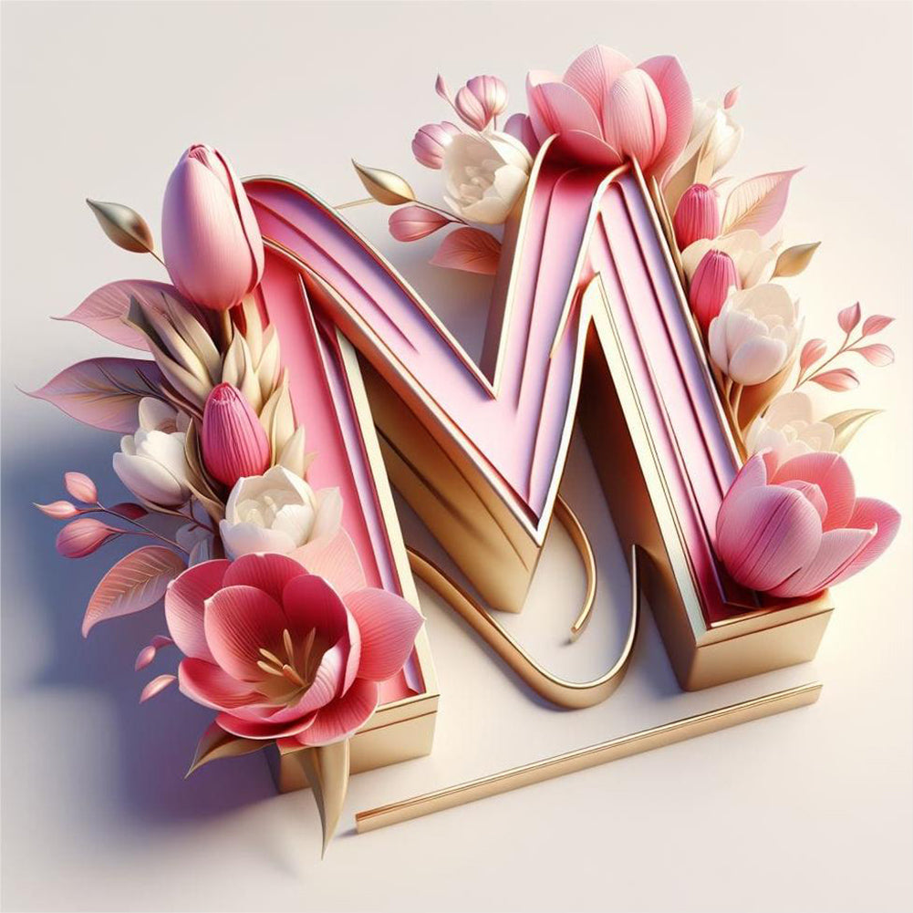Diamond Painting - Full Round - Pink flower letter M (30*30CM)