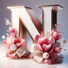 Load image into Gallery viewer, Diamond Painting - Full Round - pink flower letter N (30*30CM)
