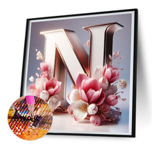 Load image into Gallery viewer, Diamond Painting - Full Round - pink flower letter N (30*30CM)

