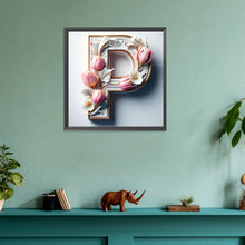 Load image into Gallery viewer, Diamond Painting - Full Round - pink flower letter P (30*30CM)
