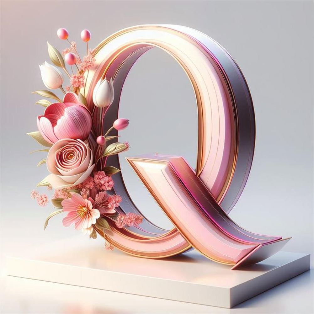 Diamond Painting - Full Round - Pink flower letter Q (30*30CM)