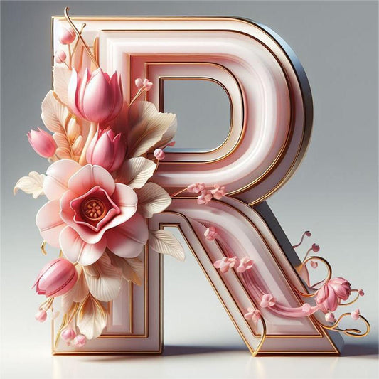 Diamond Painting - Full Round - Pink flower letter R (30*30CM)