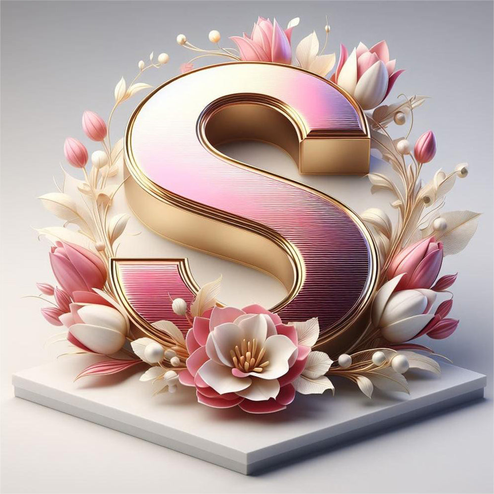 Diamond Painting - Full Round - pink flower letter S (30*30CM)