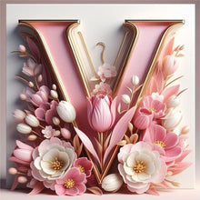 Load image into Gallery viewer, Diamond Painting - Full Round - Pink flower letter V (30*30CM)
