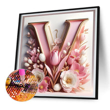 Load image into Gallery viewer, Diamond Painting - Full Round - Pink flower letter V (30*30CM)
