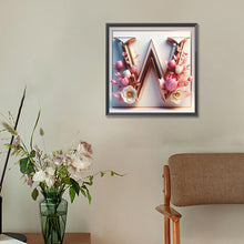 Load image into Gallery viewer, Diamond Painting - Full Round - Pink flower letter W (30*30CM)
