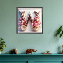 Load image into Gallery viewer, Diamond Painting - Full Round - Pink flower letter W (30*30CM)
