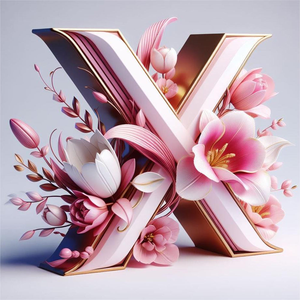 Diamond Painting - Full Round - pink flower letter S (30*30CM)