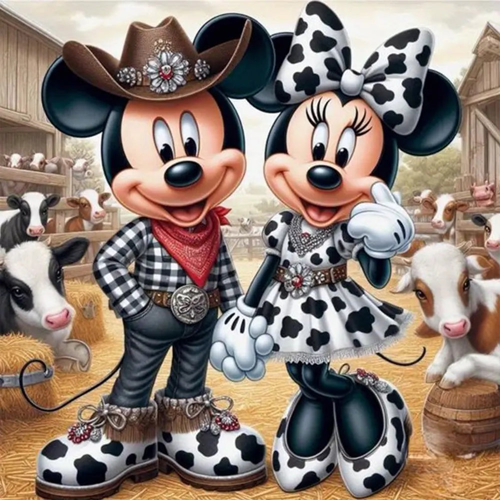 Diamond Painting - Full Round - Mickey and Minnie Mouse in Spotted Cowboy (40*40CM)