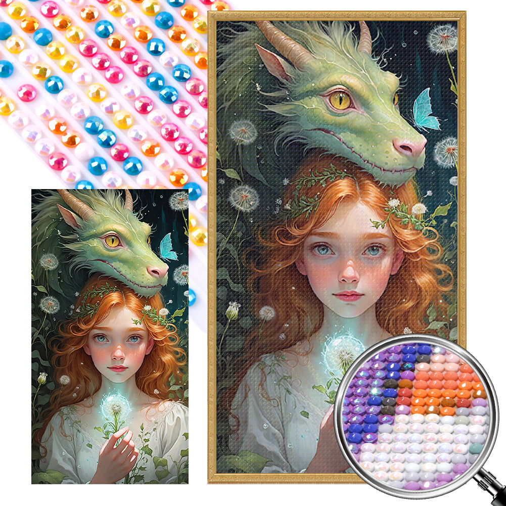 AB Diamond Painting - Full Round - dragon and red-haired girl (40*75CM)