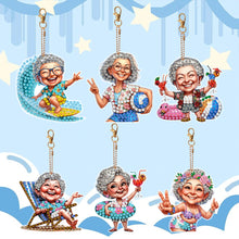 Load image into Gallery viewer, 6Pcs Double Side Optimistic Old Lady Diamond Art Craft Keychain DIY Crafts Decor
