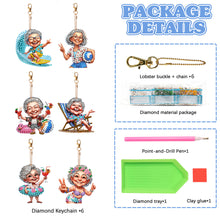 Load image into Gallery viewer, 6Pcs Double Side Optimistic Old Lady Diamond Art Craft Keychain DIY Crafts Decor

