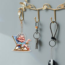 Load image into Gallery viewer, 6Pcs Double Side Optimistic Old Lady Diamond Art Craft Keychain DIY Crafts Decor
