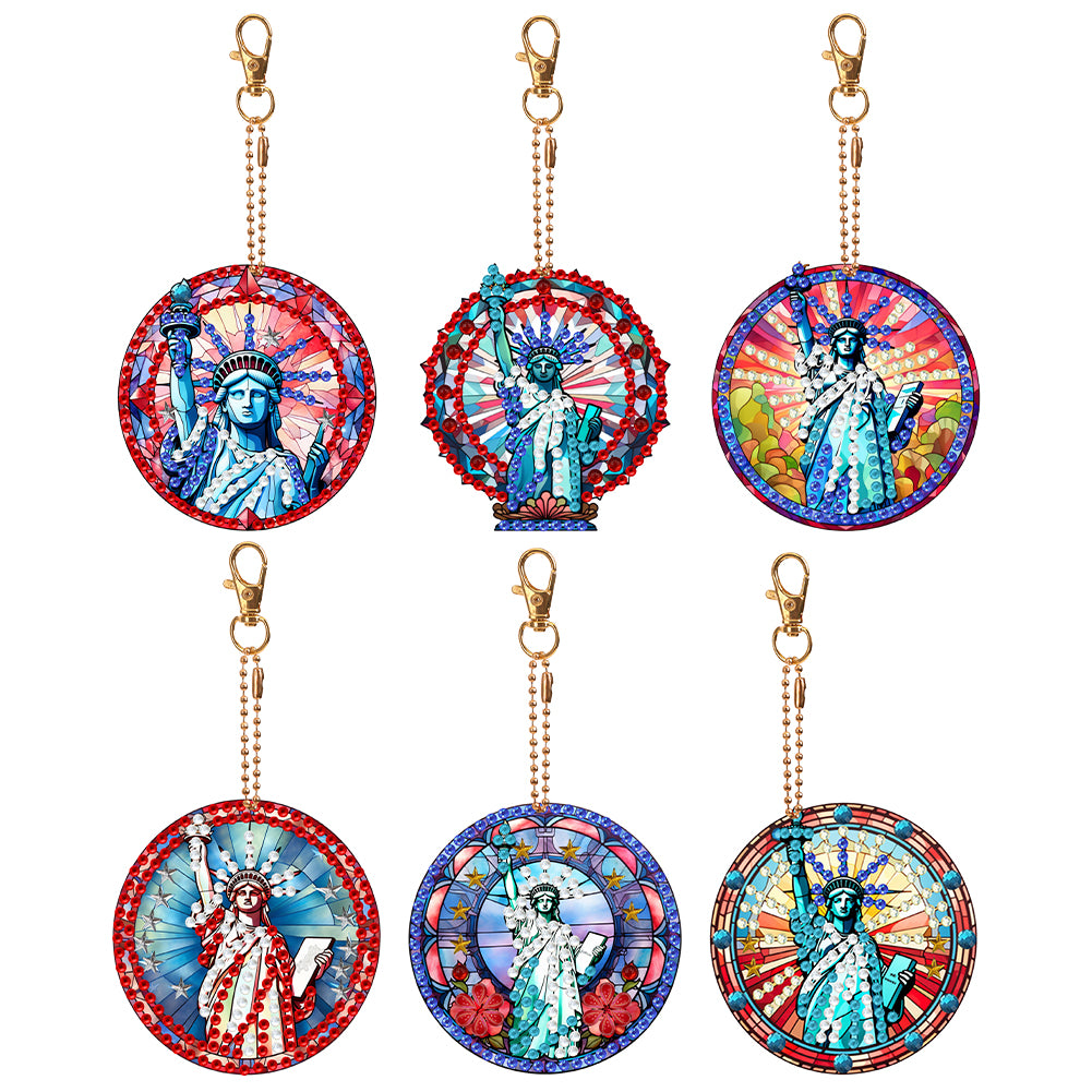 6Pcs Double Side Optimistic Old Lady Diamond Art Craft Keychain DIY Crafts Decor