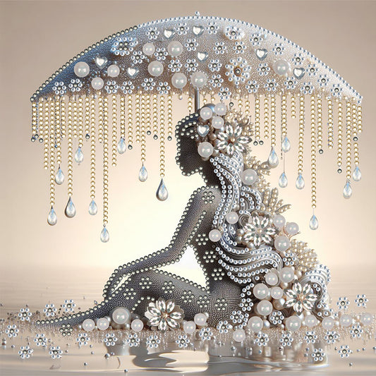 Diamond Painting - Partial Special Shaped - long hair woman with artistic umbrella (30*30CM)