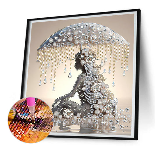 Diamond Painting - Partial Special Shaped - long hair woman with artistic umbrella (30*30CM)