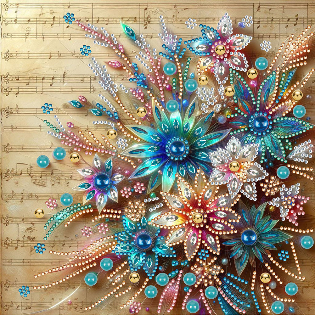 Diamond Painting - Partial Special Shaped - blooming flowers on sheet music (30*30CM)
