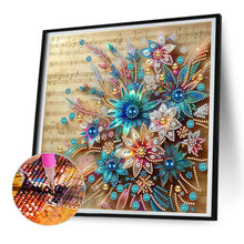 Load image into Gallery viewer, Diamond Painting - Partial Special Shaped - blooming flowers on sheet music (30*30CM)
