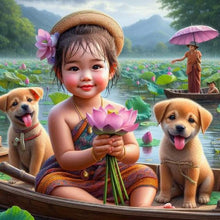 Load image into Gallery viewer, Diamond Painting - Full Round - Lotus pond lotus puppy girl (30*30CM)
