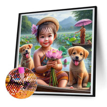 Load image into Gallery viewer, Diamond Painting - Full Round - Lotus pond lotus puppy girl (30*30CM)
