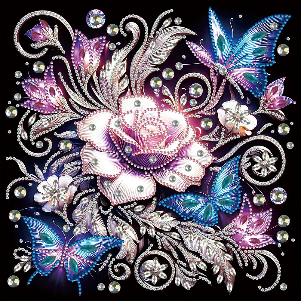 Diamond Painting - Partial Special Shaped - night rose butterfly (30*30CM)