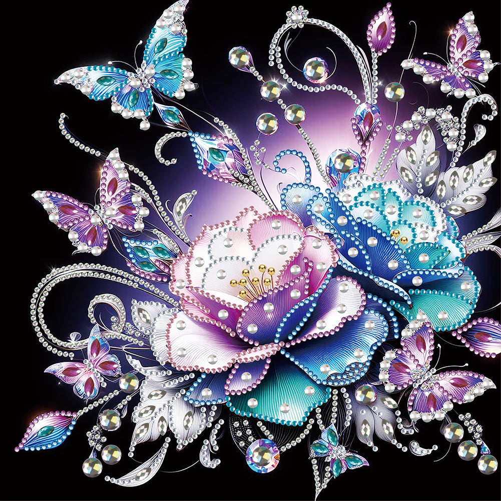 Diamond Painting - Partial Special Shaped - night rose butterfly (30*30CM)