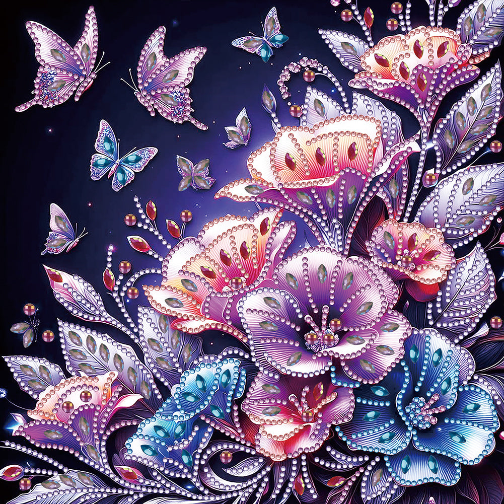 Diamond Painting - Partial Special Shaped - night rose butterfly (30*30CM)