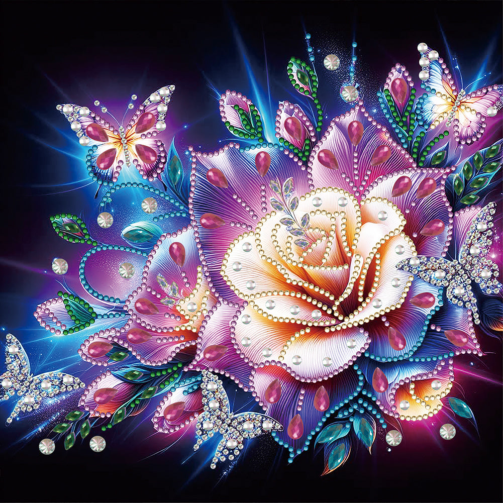 Diamond Painting - Partial Special Shaped - night rose butterfly (30*30CM)