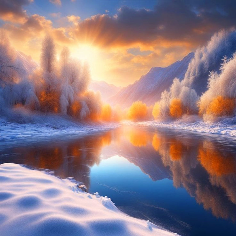 Diamond Painting - Full Round - snowy sunset (30*30CM)