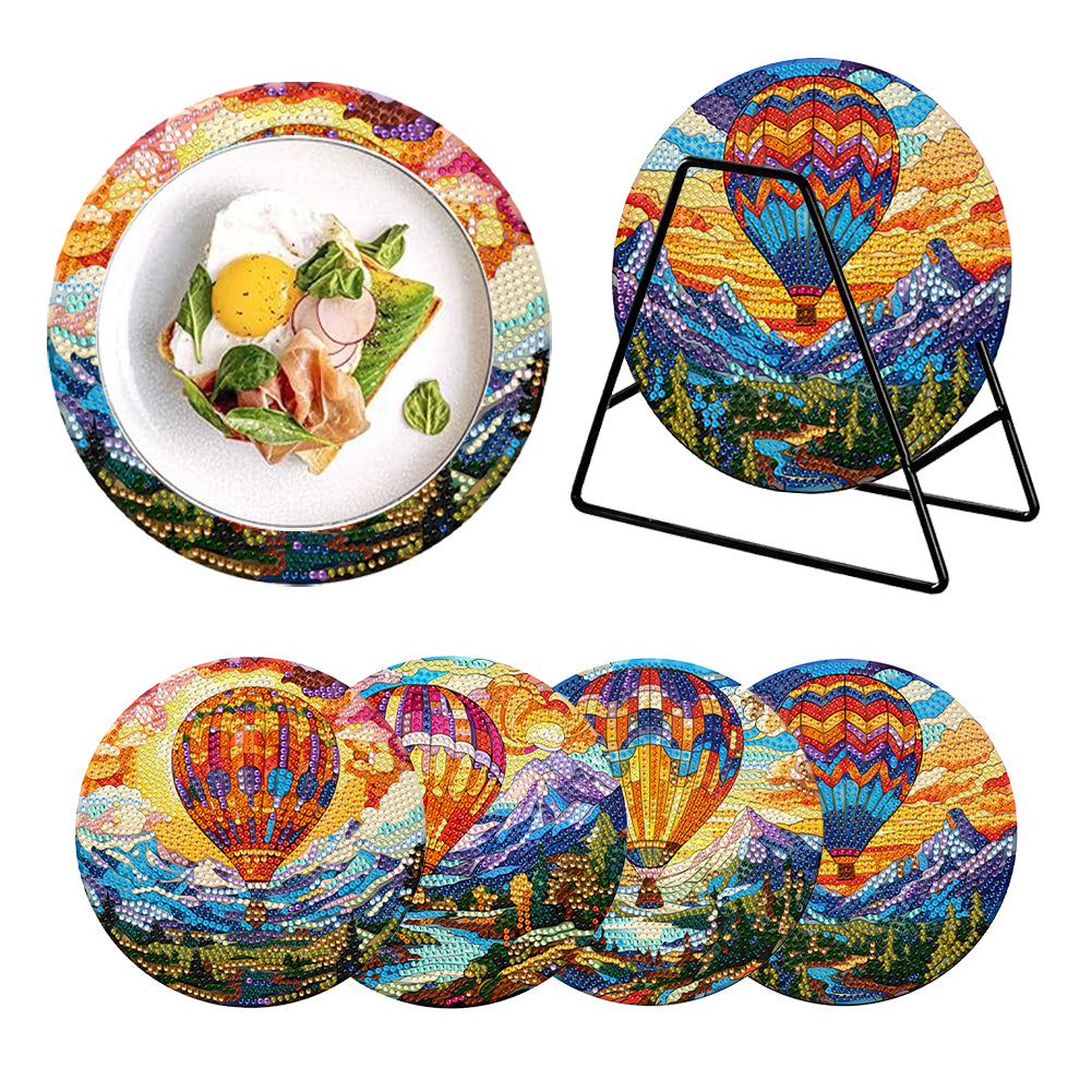 4Pcs Diamond Painting Placemat Hot Air Balloon and Mountain Art Craft Supplies