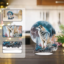Load image into Gallery viewer, Acrylic Moon Wolf Table Top Diamond Painting Ornament Kits Home Bedroom Decor
