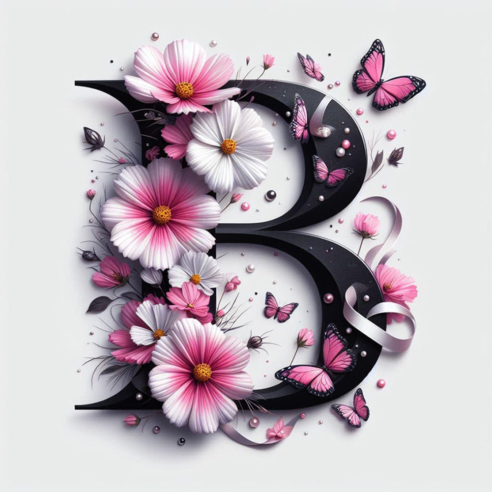 Diamond Painting - Full Round - Daisy Butterfly Letter B (30*30CM)