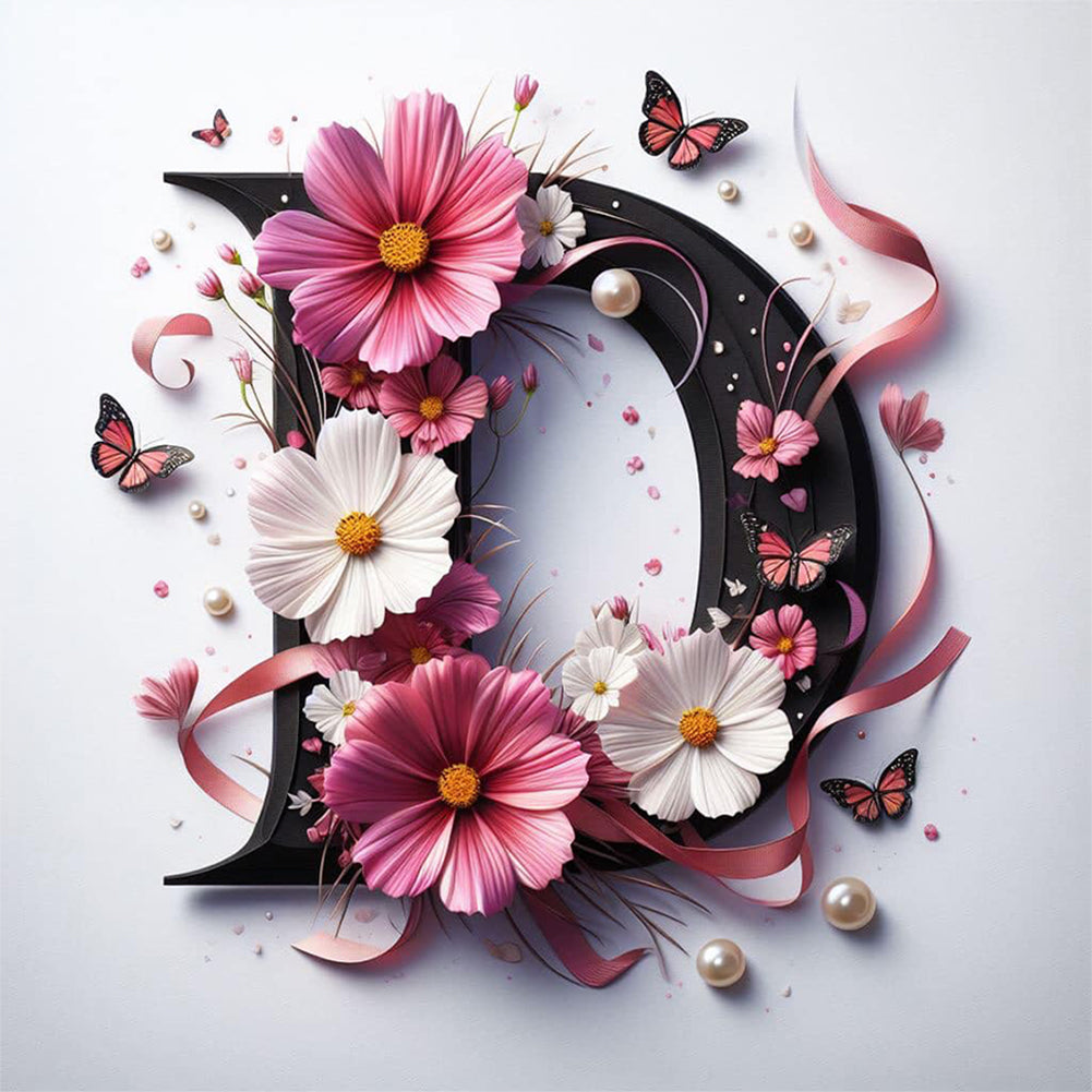 Diamond Painting - Full Round - Daisy Butterfly Letter D (30*30CM)