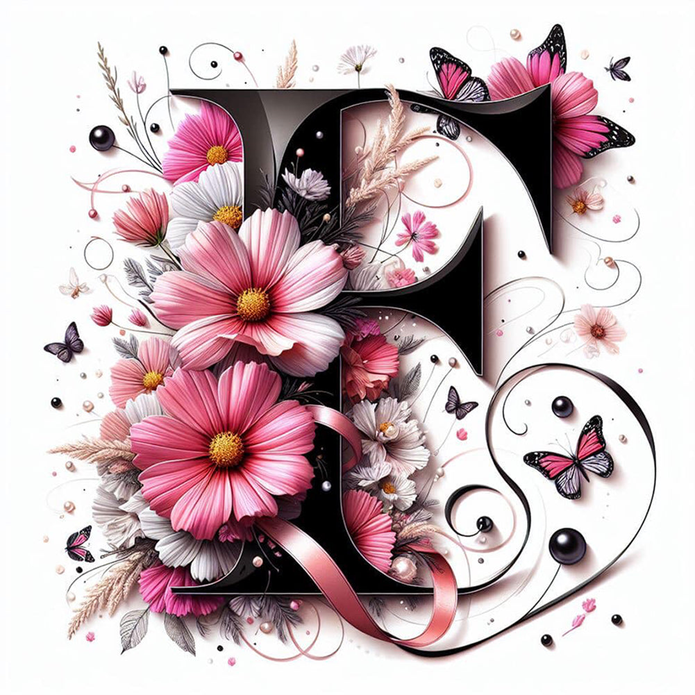 Diamond Painting - Full Round - Daisy Butterfly Letter F (30*30CM)