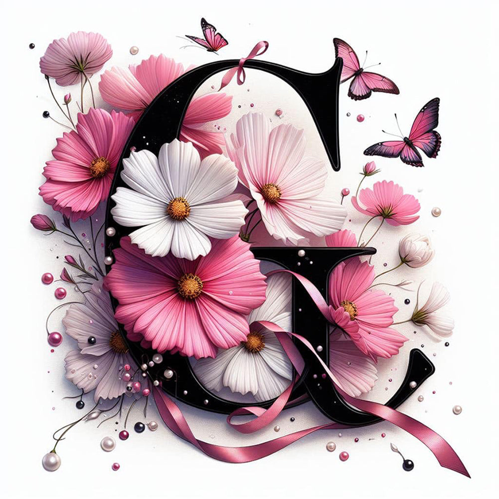 Diamond Painting - Full Round - Daisy Butterfly Letter G (30*30CM)