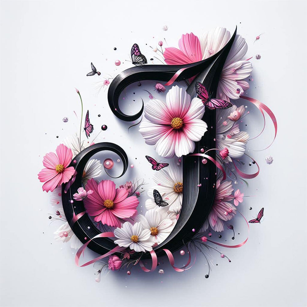 Diamond Painting - Full Round - Daisy Butterfly Letter J (30*30CM)