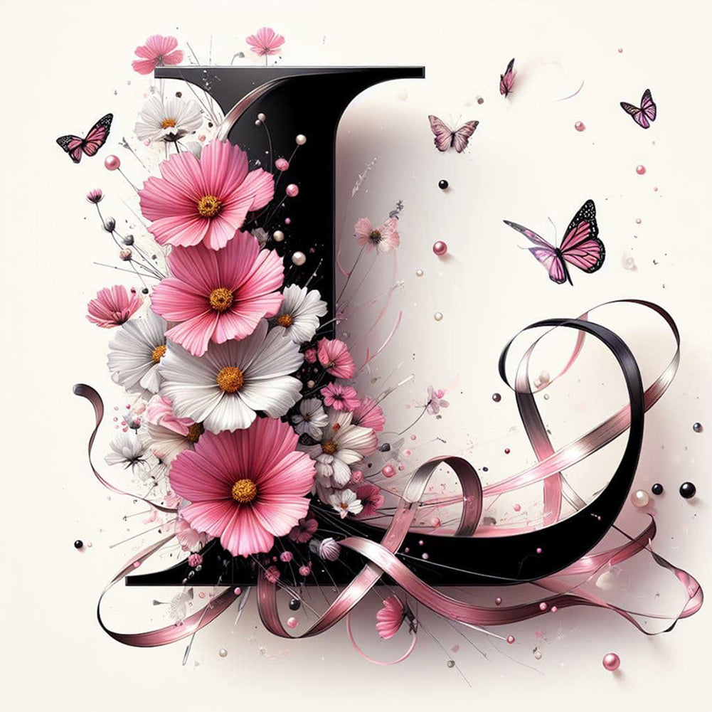 Diamond Painting - Full Round - Daisy butterfly letter L (30*30CM)