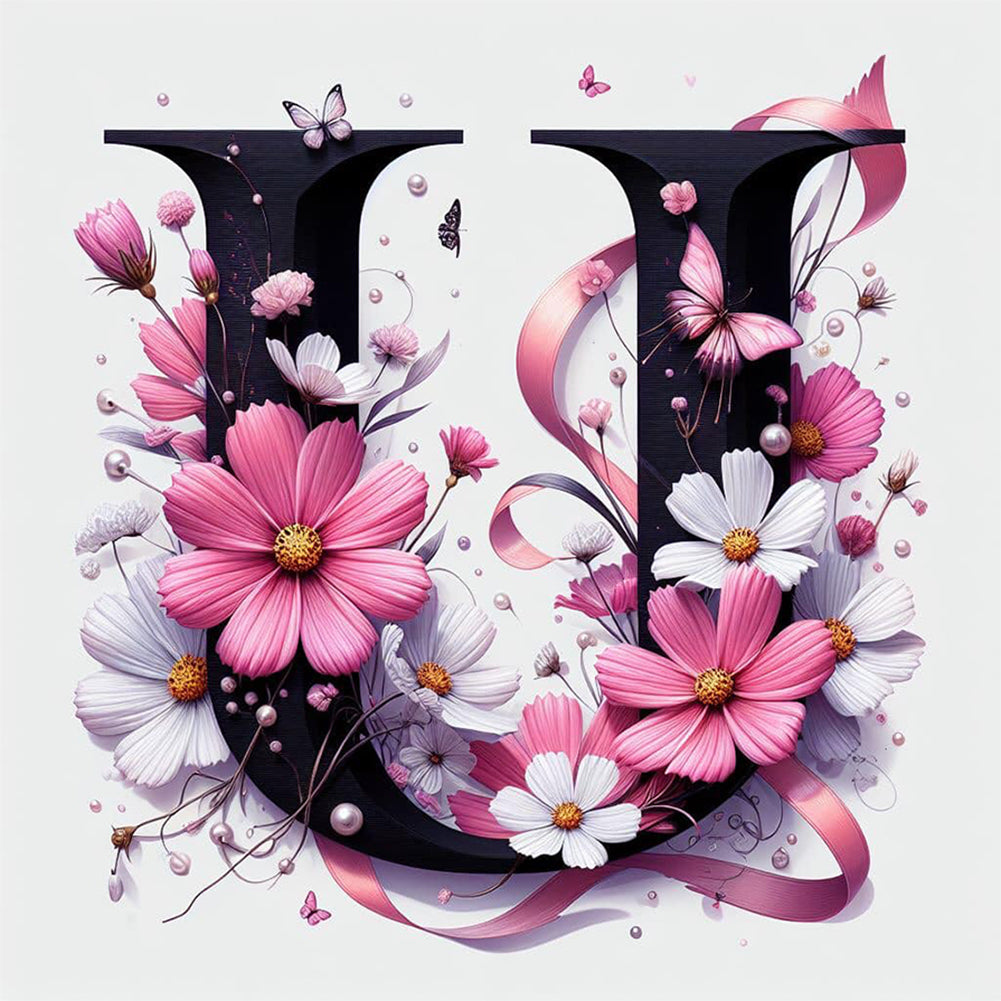 Diamond Painting - Full Round - Daisy Butterfly Letter U (30*30CM)