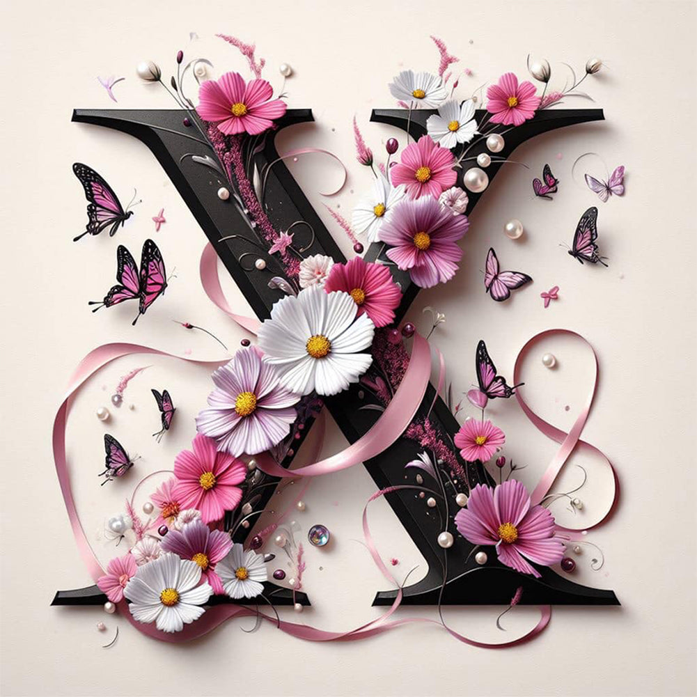 Diamond Painting - Full Round - Daisy butterfly letter X (30*30CM)