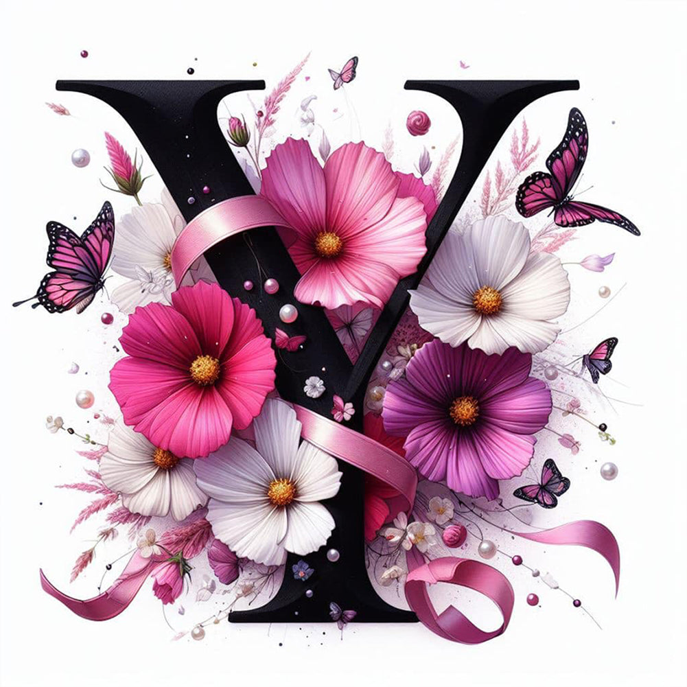 Diamond Painting - Full Round - Daisy butterfly letter Y (30*30CM)
