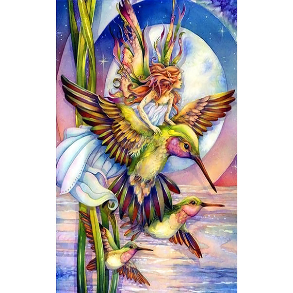 Diamond Painting - Full Round - girl with hummingbird (30*50CM)