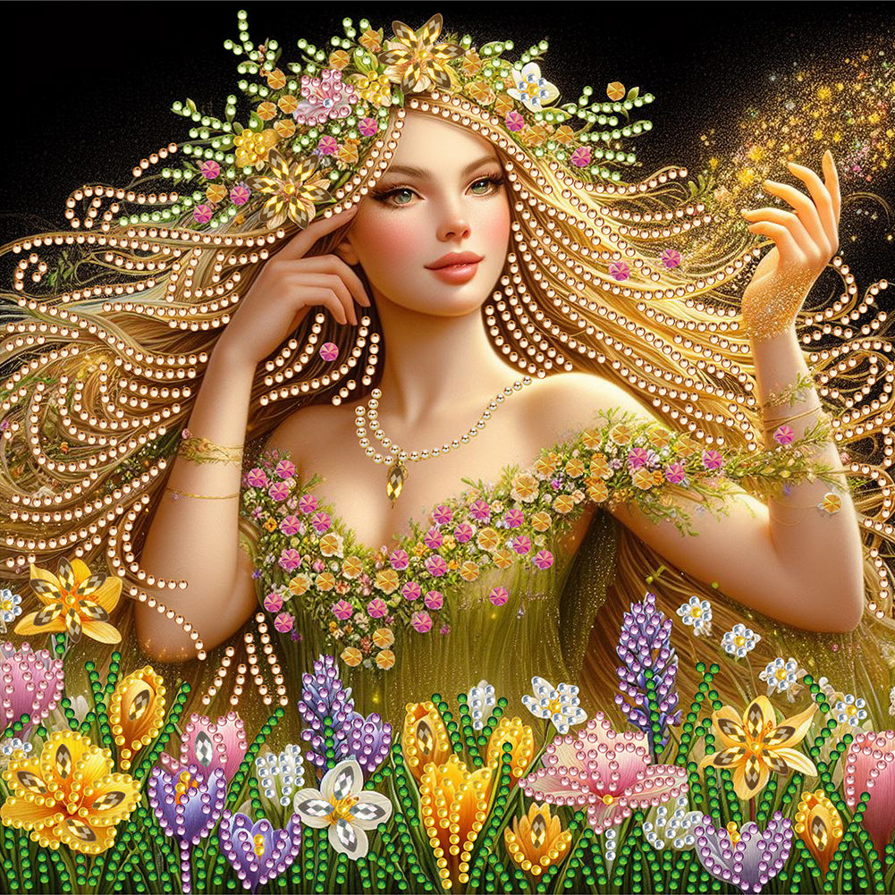 Diamond Painting - Partial Special Shaped - blonde long hair girl (30*30CM)